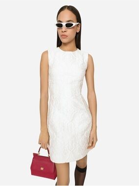 Dolce & Gabbana Sleeveless White Embroidered Sheath Dress